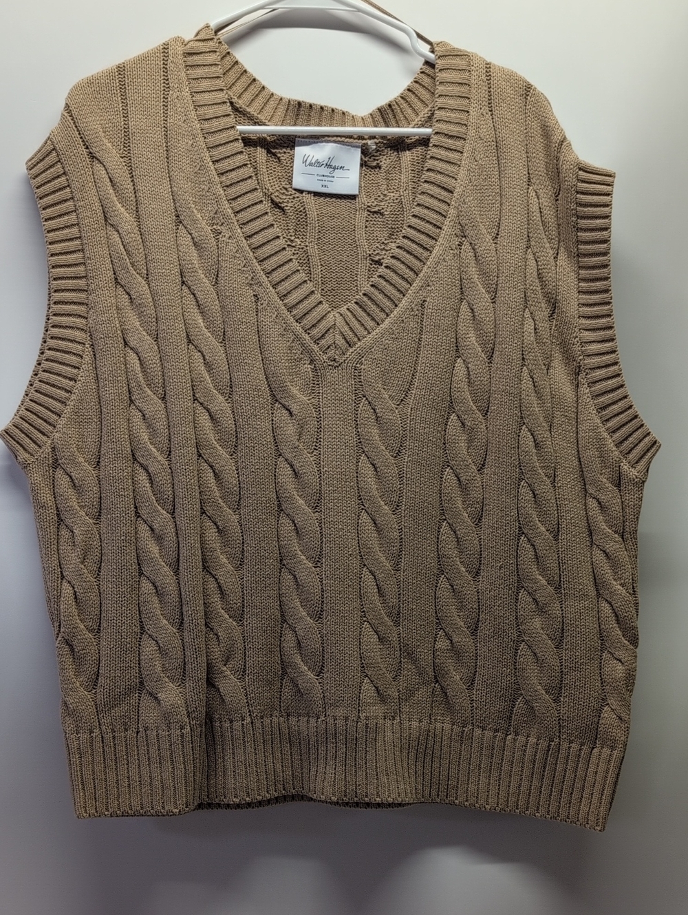 Walter Hagen Cable Knit V-Neck Sweater Vest - Beige/Tan